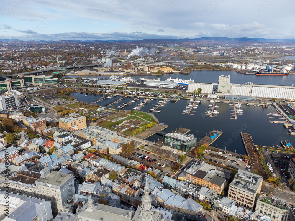 Fototapeta premium Quebec, Canada - October 20 2021 : Aerial view of Quebec City Old Port.