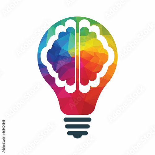 Creative brain with idea bulb lam vector. think logo vector template.