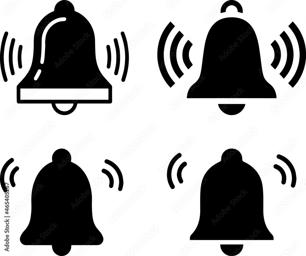 Alarm symbol. Notification bell icon. Incoming inbox message. Notice message. Set of ringing bells with new notification. Set of ringing bells. bell flat icon design vector Alarm symbol. Notification bell icon. Incoming inbox message. Notice message. Set of ringing bells with new notification. Set of ringing bells. bell flat icon design vector