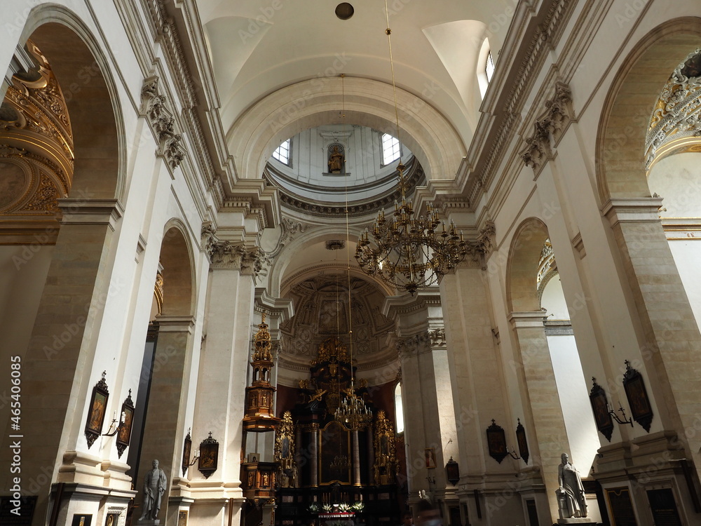 The interior of the Church of Saints Peter and Paul of Krakow Poland - The ceiling with a dome and arched columns	