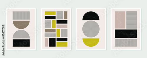 Abstract wall arts vector collection. Set of minimal  geometric design posters, vector template with primitive shapes elements, modern hipster style. Minimal and natural wall art. Vector illustration.