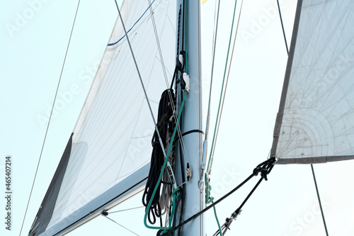 Open sail, good wind, blue sky maritime yachting background, nautical, regatta © Ela