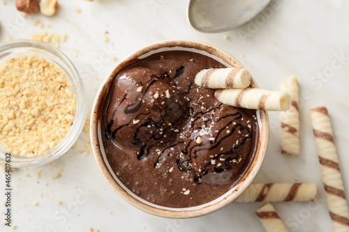 Bowl of tasty chocolate ice...