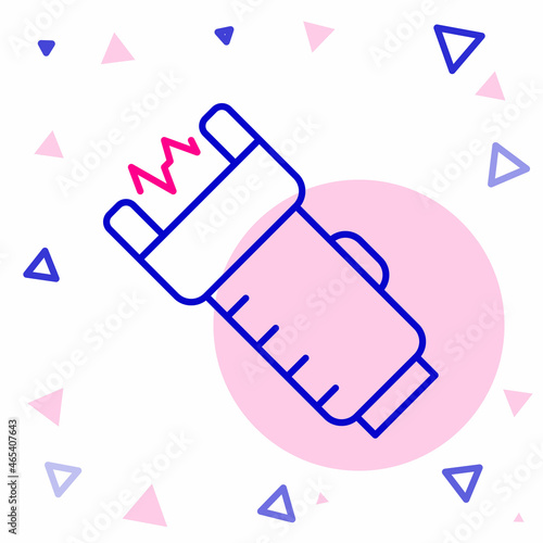 Line Police electric shocker icon isolated on white background. Shocker for protection. Taser is an electric weapon. Colorful outline concept. Vector