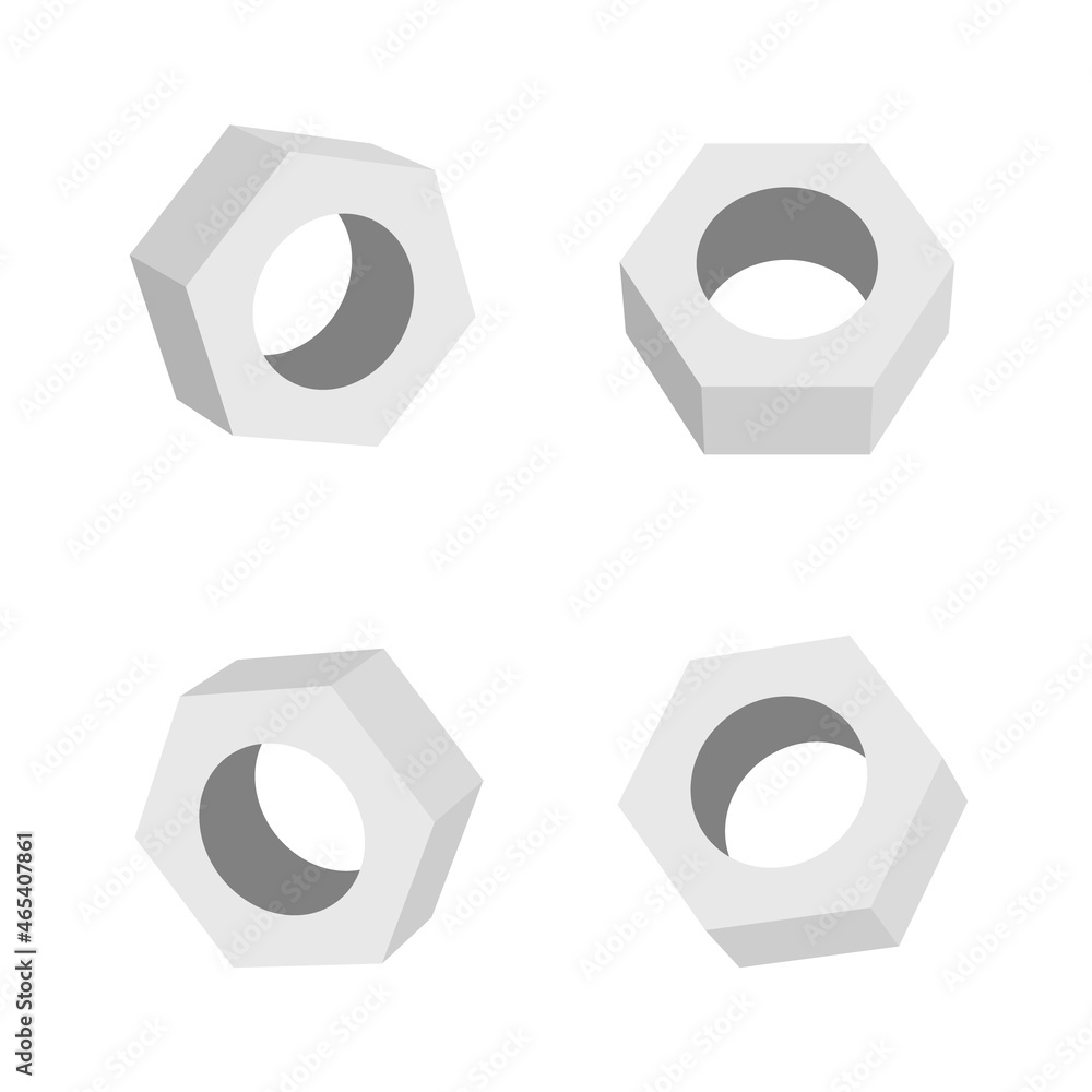 3D washer nut bolt hex construction metal vector illustration. Screw nut bolt washer icon 3D washer nut bolt hex construction metal vector illustration. Screw nut bolt washer icon