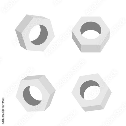 3D washer nut bolt hex construction metal vector illustration. Screw nut bolt washer icon
