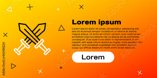 Line Crossed medieval sword icon isolated on yellow background. Medieval weapon. Colorful outline concept. Vector