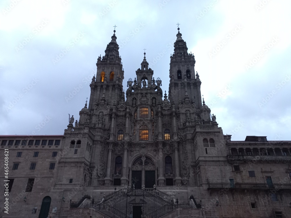 Facade of the Cathedral of Santiago de Compostela at the Obradoiro square,  Galicia,  Spain 
