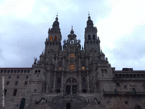 Facade of the Cathedral of Santiago de Compostela at the Obradoiro square, Galicia, Spain 