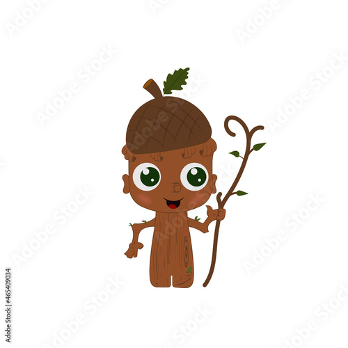 Wooden boy on a white background. Wooden boy from a fairy tale. Cartoon boy flat style. Vector fairy-tale character on a white background. Nature, ecology, vector nature.