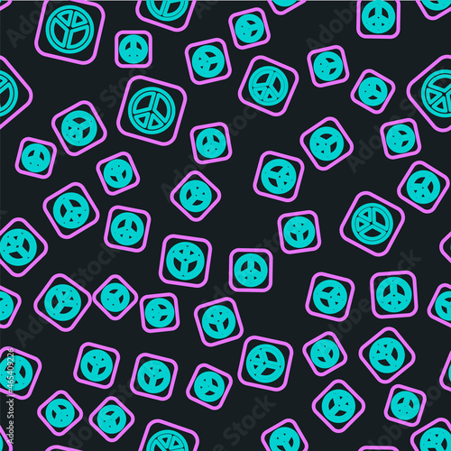 Line Peace icon isolated seamless pattern on black background. Hippie symbol of peace. Vector