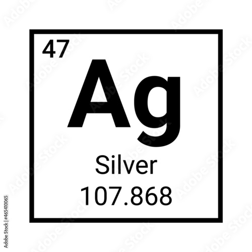 Silver periodic element atom Ag symbol. Chemical Silver element argentum vector icon