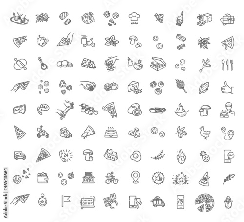 Italian traditional pizza vector outline icons set. Ingredients