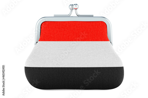 Coin purse with Yemeni flag. Budget, investment or financial, banking concept in Yemen. 3D rendering