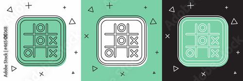Set Tic tac toe game icon isolated on white and green, black background. Vector