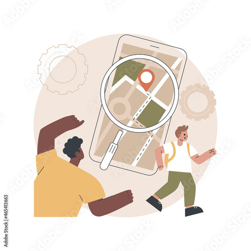 Mobile tracking soft abstract concept vector illustration. Monitoring software, navigation mobile app, gps tracking application, anti-theft soft, kids parental control, spy tool abstract metaphor.