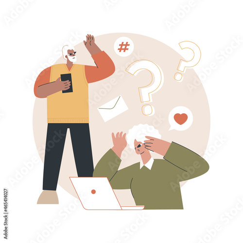 Low-technical communication abstract concept vector illustration. Trouble with using technology, special devices for older people, lo-tech systems, supportive communication abstract metaphor.