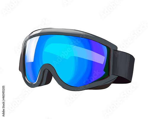 Ski goggles mask from multicolored paints. Splash of watercolor, colored drawing, realistic. Vector illustration of paints