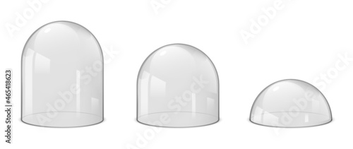 Glass dome bell jar cover. 3d transparent vector glass dome protection case hemisphere empty glassware