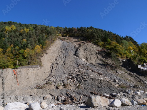 A landslide at Saint-Martin de Vésubie. The 25th October 2021, France.
