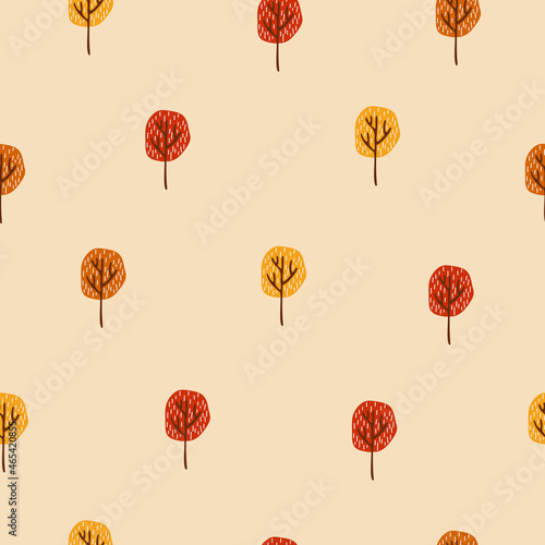 colorfull autumn trees - seamless pattern on background. For printing baby textile, gift wrapping, paper, notepad, scrapbooking.