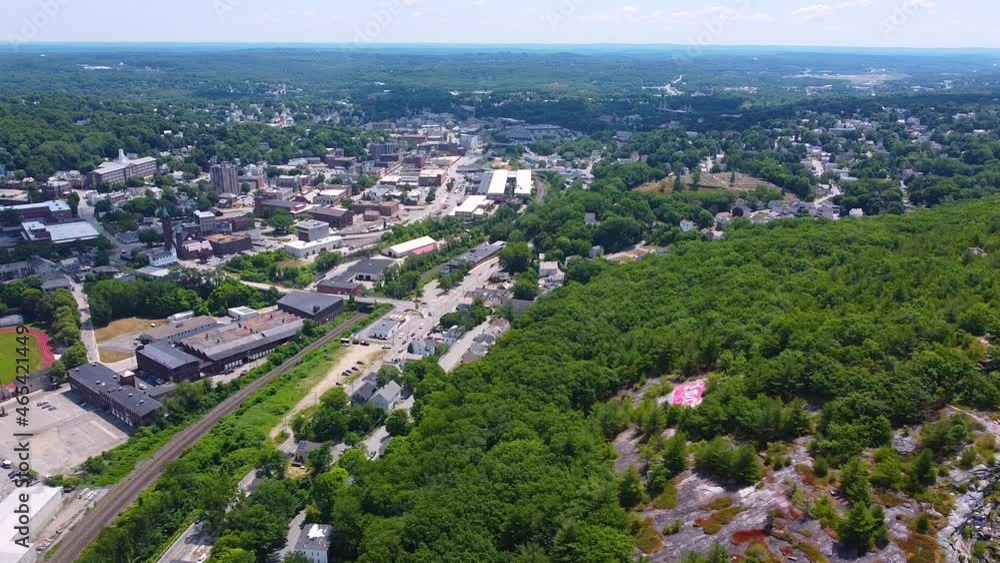 Aerial view of Fitchburg historic downtown including Laurel Hill and Nashua River in city of Fitchburg, Massachusetts MA, USA. Aerial view of Fitchburg historic downtown including Laurel Hill and Nashua River in city of Fitchburg, Massachusetts MA, USA.