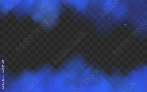 Smoke blue fog background effect. Vector blue steam cloud mist smoke