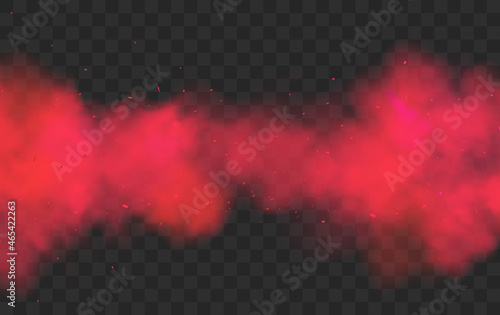 Smoke red fog background effect. Vector red steam cloud mist smoke