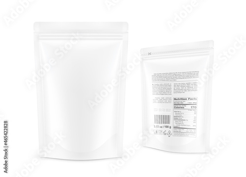 Pouch bags mockup isolated on white background. Vector illustration. Front and perspective views. Can be use for template your design, presentation, promo, ad. EPS10.	