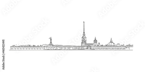 Peter and Paul Fortress. The attraction of Saint Petersburg. Vector graphics panorama.