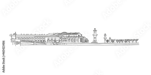 Stock Exchange and Kunstkamera. The attraction of Saint Petersburg. Vector graphics panorama.