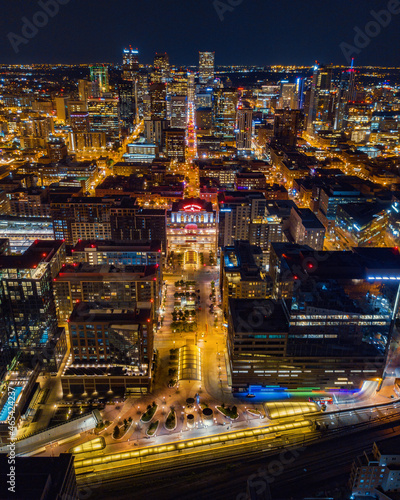 amazing aerial capture of union station in downtown denver at night