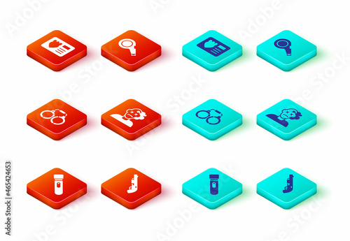 Set Flashlight, Police shotgun, Handcuffs, Murder, Whistle and badge with id case icon. Vector