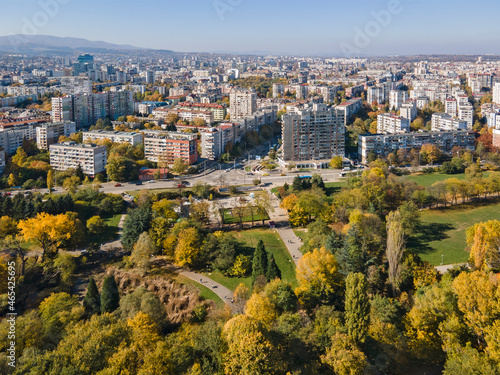 Aerial Autumn view of South Park in city of Sofia, Bulgaria