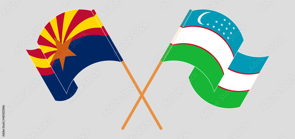 Crossed and waving flags of the State of Arizona and Uzbekistan