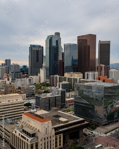 downtown los angeles during a cloudy and gray day in the fall