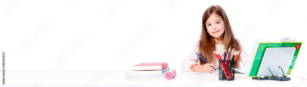 Portrait of modern, happy and cute teen school girl.