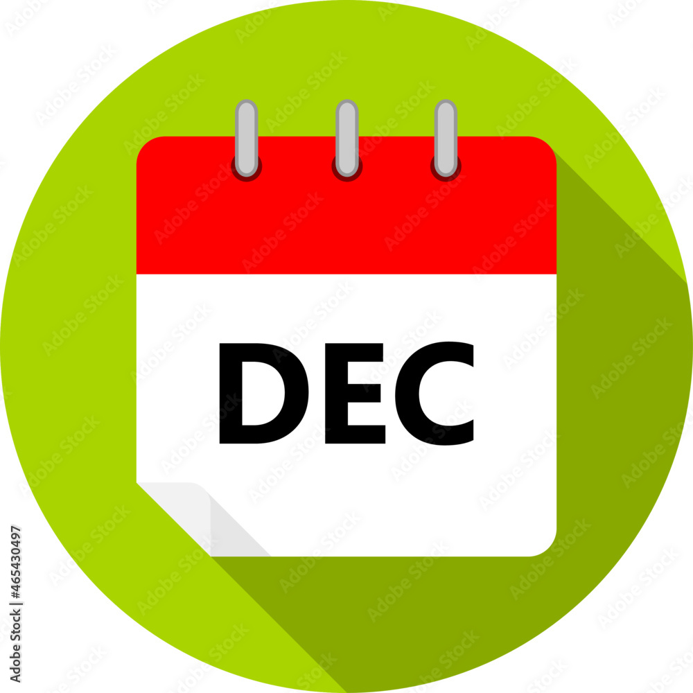 white and red calendar page with December month abbreviation DEC