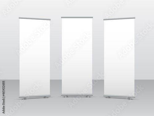 Roll up display stand screen white poster template. Blank stand roll-up banner