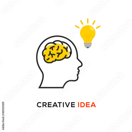 Brain think idea mind head vector icon. Man face human head creative idea symbol