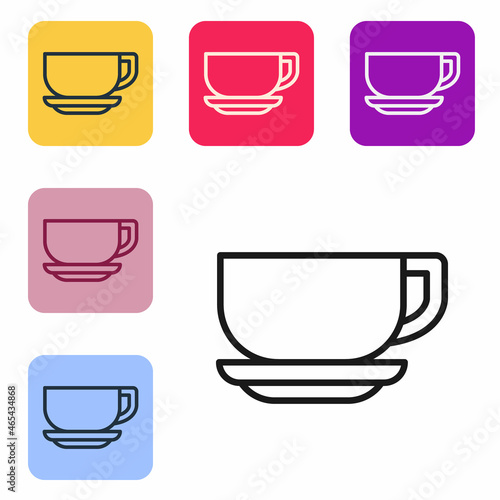 Black line Coffee cup icon isolated on white background. Tea cup. Hot drink coffee. Set icons in color square buttons. Vector