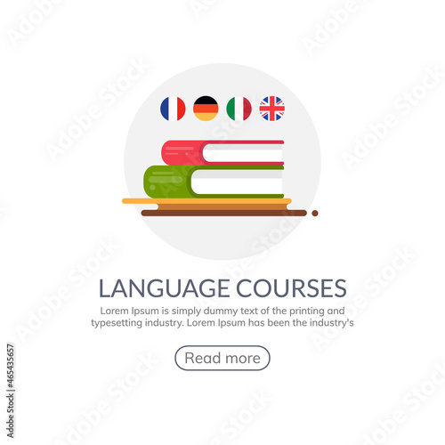 Language learn vector banner design. Language course english different speak logo concept