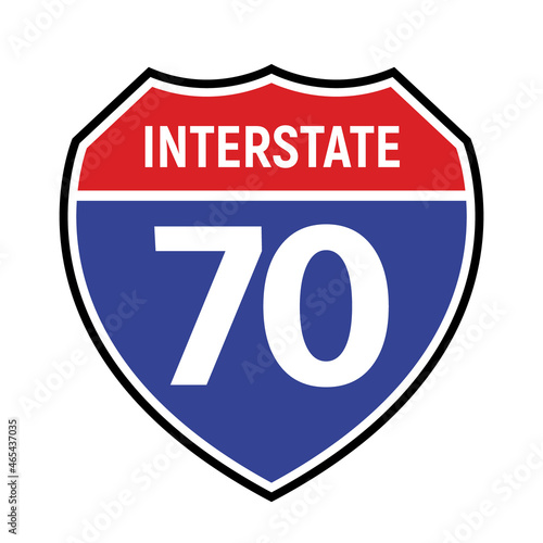 70 route sign icon. Vector road 70 highway interstate american freeway us california route symbol photo