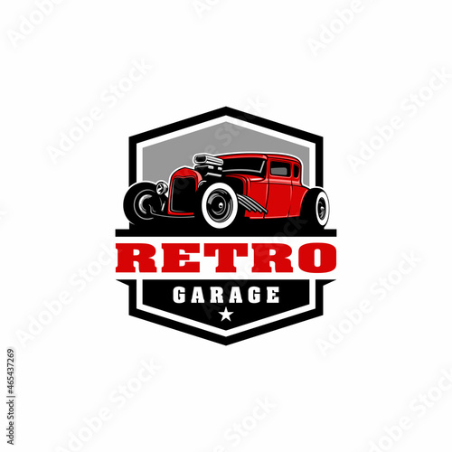 Canvas Print classic hot rod - american retro car logo with emblem style