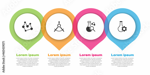 Set Chemical formula, Drawing compass, Test tube and . Business infographic template. Vector
