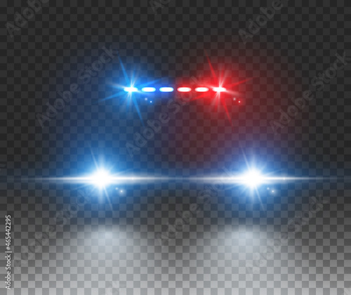 Photographie Police car light siren in night on transparent