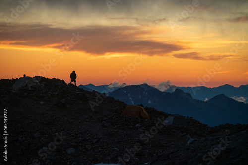 North Cascades hiker at sunset