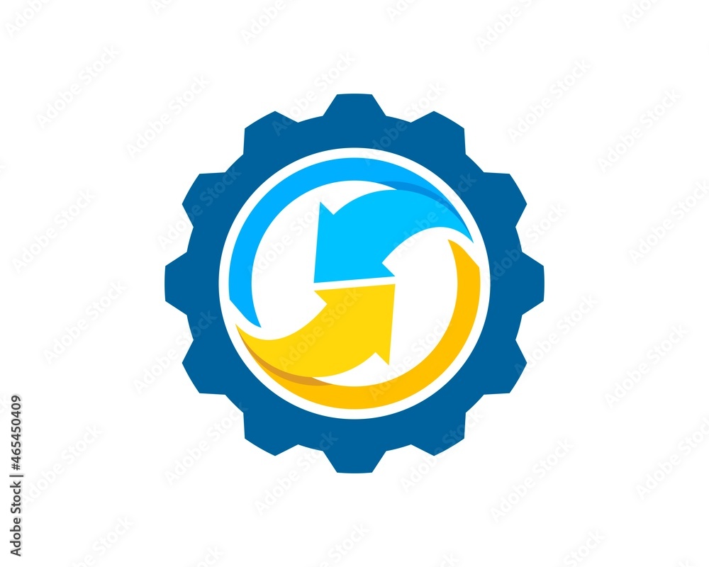 Mechanical gear with circle shape and upside down arrow Mechanical gear with circle shape and upside down arrow