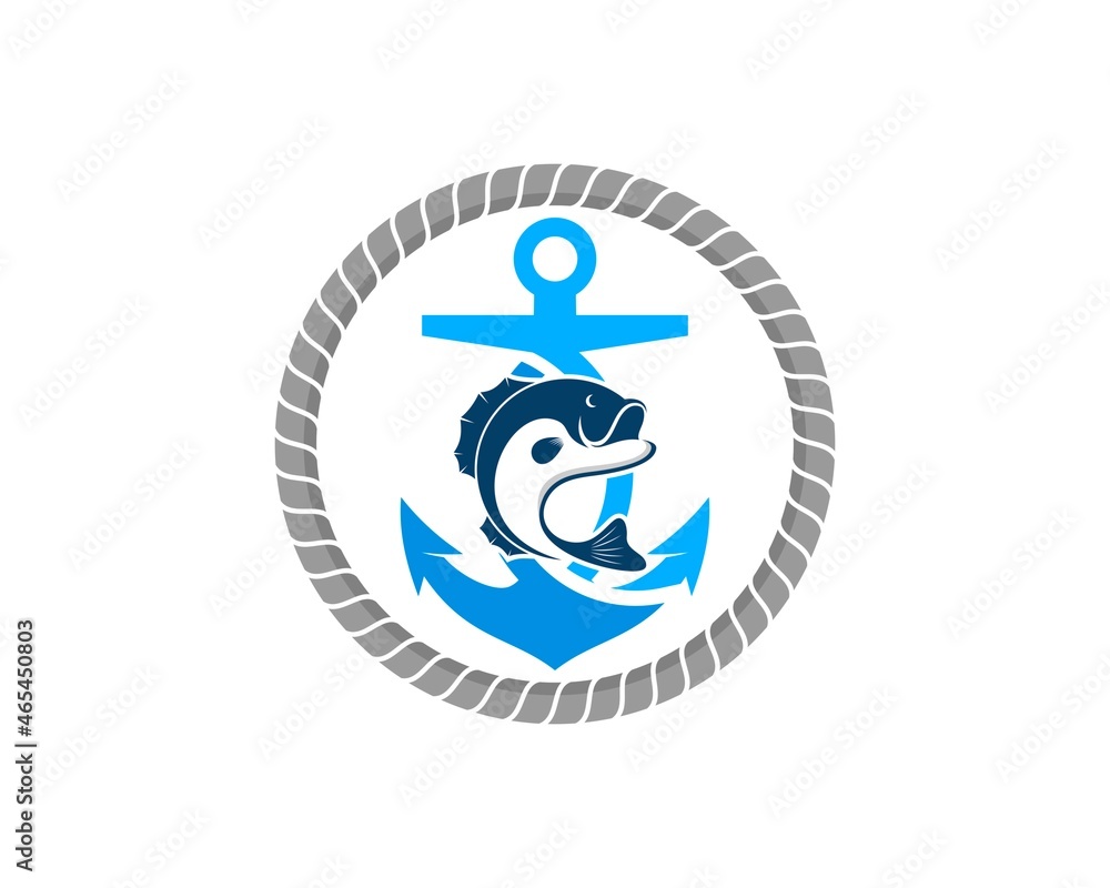 Circular rope with anchor ship and fish inside Circular rope with anchor ship and fish inside