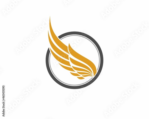 Golden wings inside the circle logo